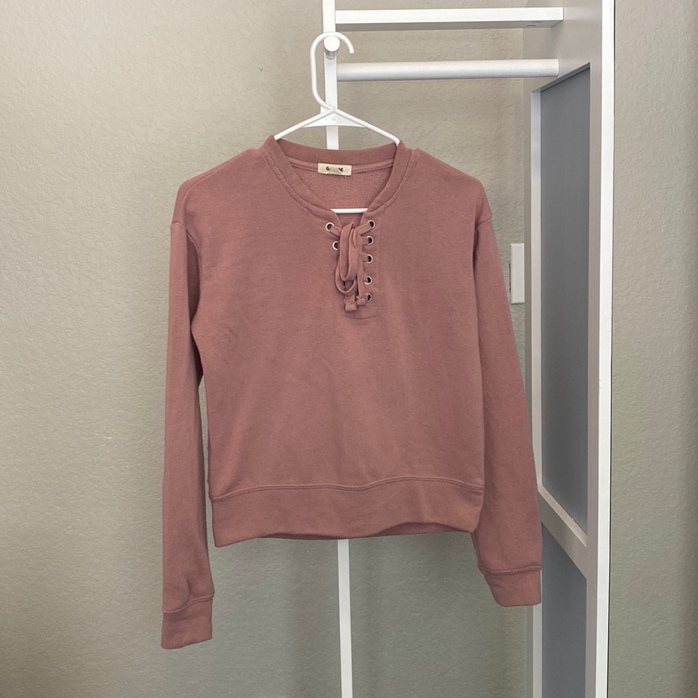 Garage Dusty Rose Lace Up Long Sleeve Sweatshirt